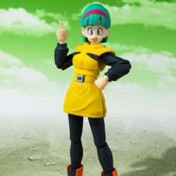 Figurine Bulma SH Figuarts en version "journey to planet Namek" avec une robe jaune