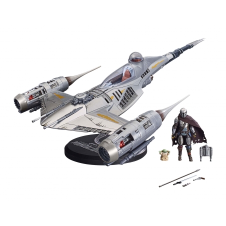 Starfighter N-1 vintage collection ship with Grogu and Mandalorian action figures presented on a white background