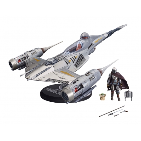 Vaisseau Starfighter N-1 vintage collection avec figurines de Grogu et du Mandalorian présenté sur fond blanc