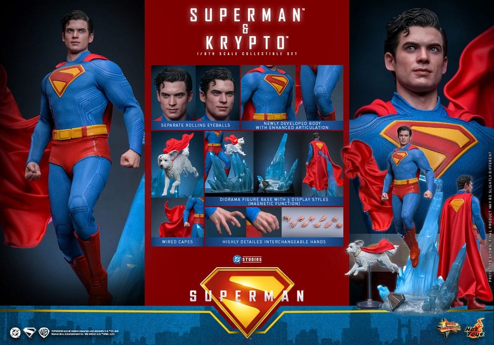 Superman et Krypto par Hot Toys - figurines 1/6 Superman 2025 de 33 cm - Reference MMS812