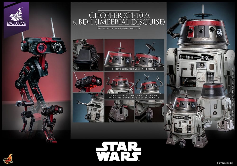 Chopper (C1-10P) et BD-1 (imperial disguise) par Hot Toys - figurine 1/6 Star Wars de 18 cm - Reference TMS152
