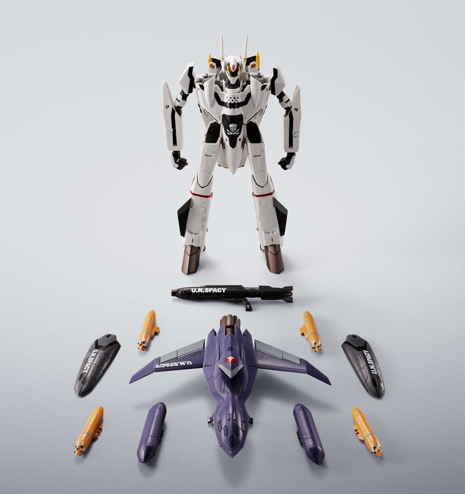 VF-0S and QF-2200D-B Ghost Set (Roy Focker Use) Hi-Metal R Chogokin par Bandai - figurine Macross de 14 cm