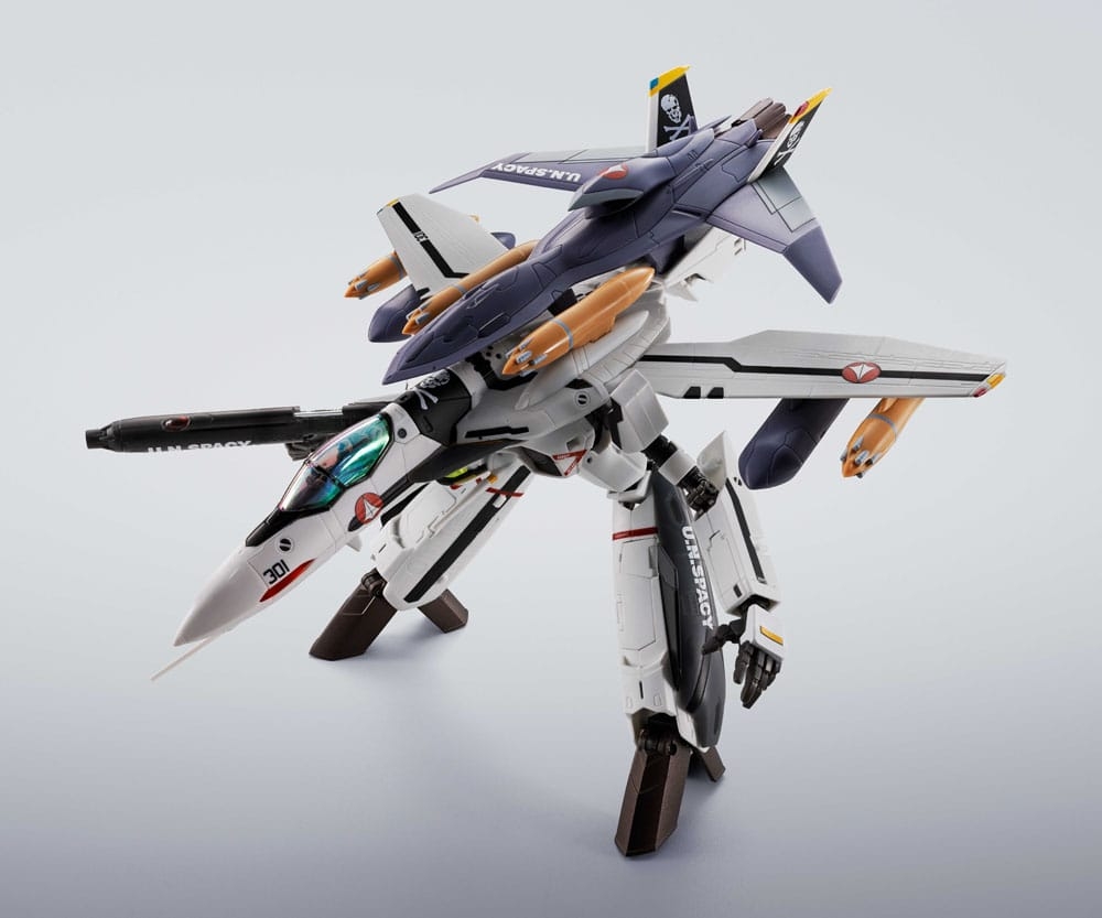 VF-0S and QF-2200D-B Ghost Set (Roy Focker Use) Hi-Metal R Chogokin par Bandai - figurine Macross de 14 cm