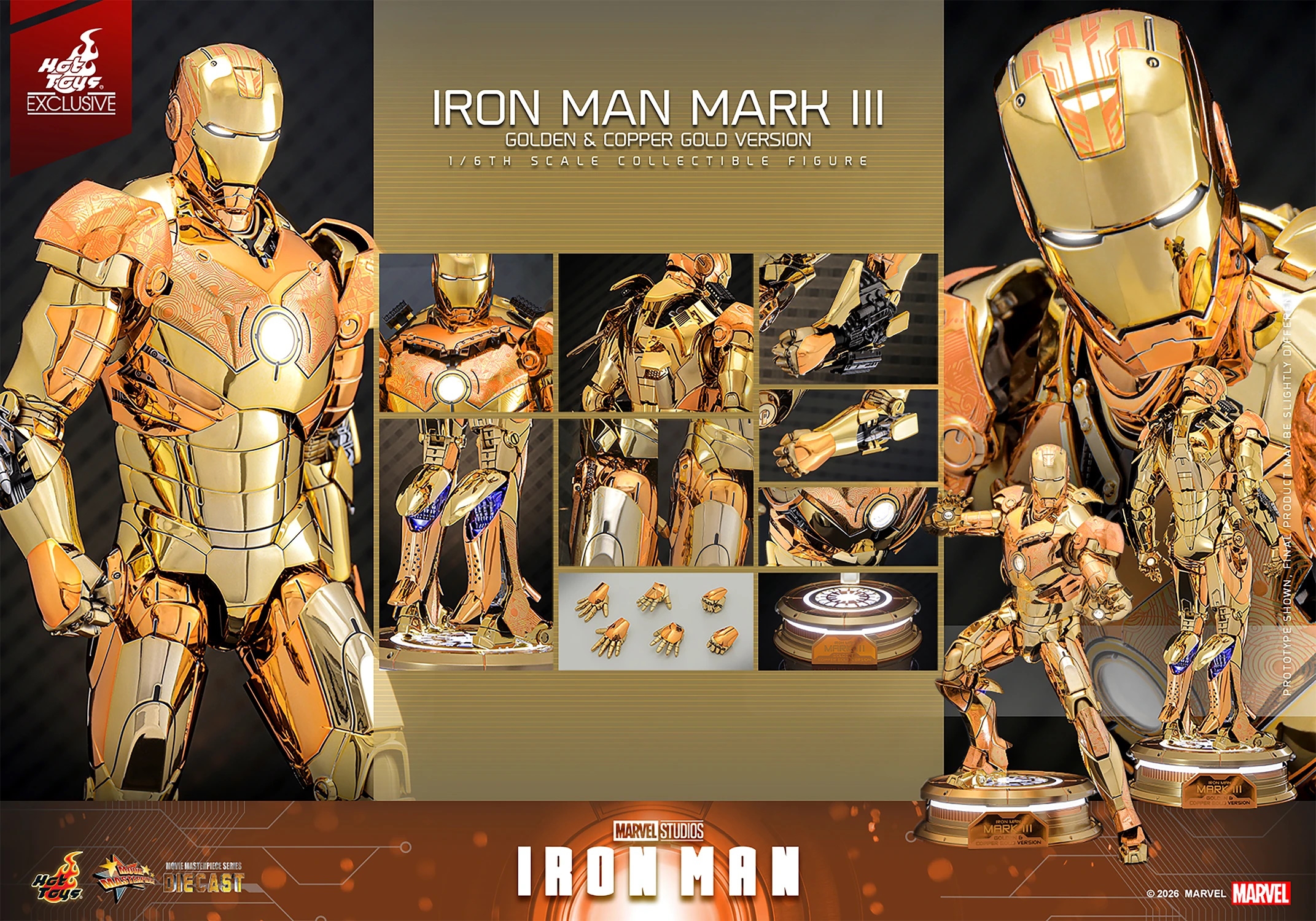 Iron Man Mark III (Golden and Copper Gold version) par Hot Toys - MMS848D78 - figurine 1/6 Marvel de 33 cm
