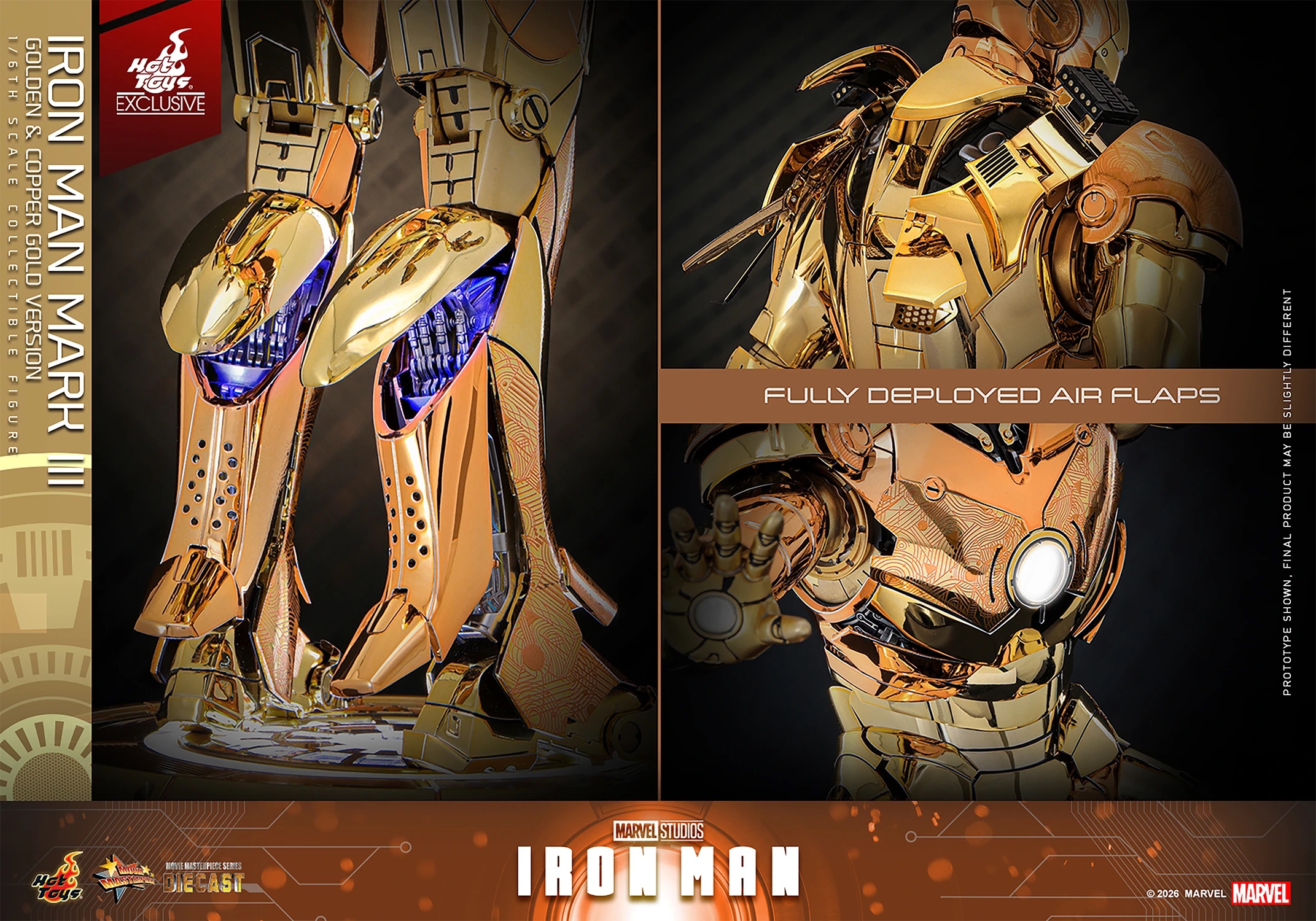 Iron Man Mark III (Golden and Copper Gold version) par Hot Toys - MMS848D78 - figurine 1/6 Marvel de 33 cm
