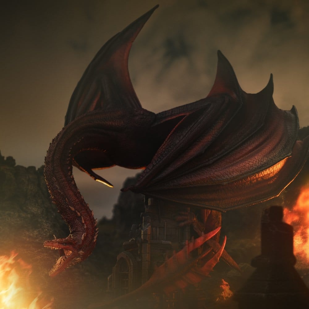 Caraxes Icons van Iron Studios - House of the Dragon 35 cm figuur