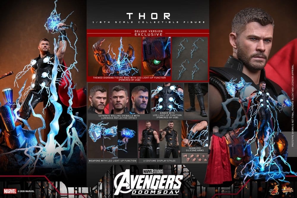 Thor di Hot Toys Deluxe - MMS919 - action figure Avengers: Doomsday in scala 1/6