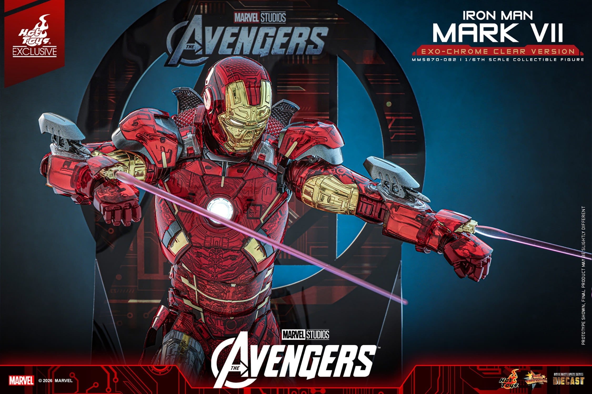 Iron Man Mark VII (Exo-Chrome Clear) van Hot Toys - MMS870D82 - The Avengers 1/6 schaal actiefiguur