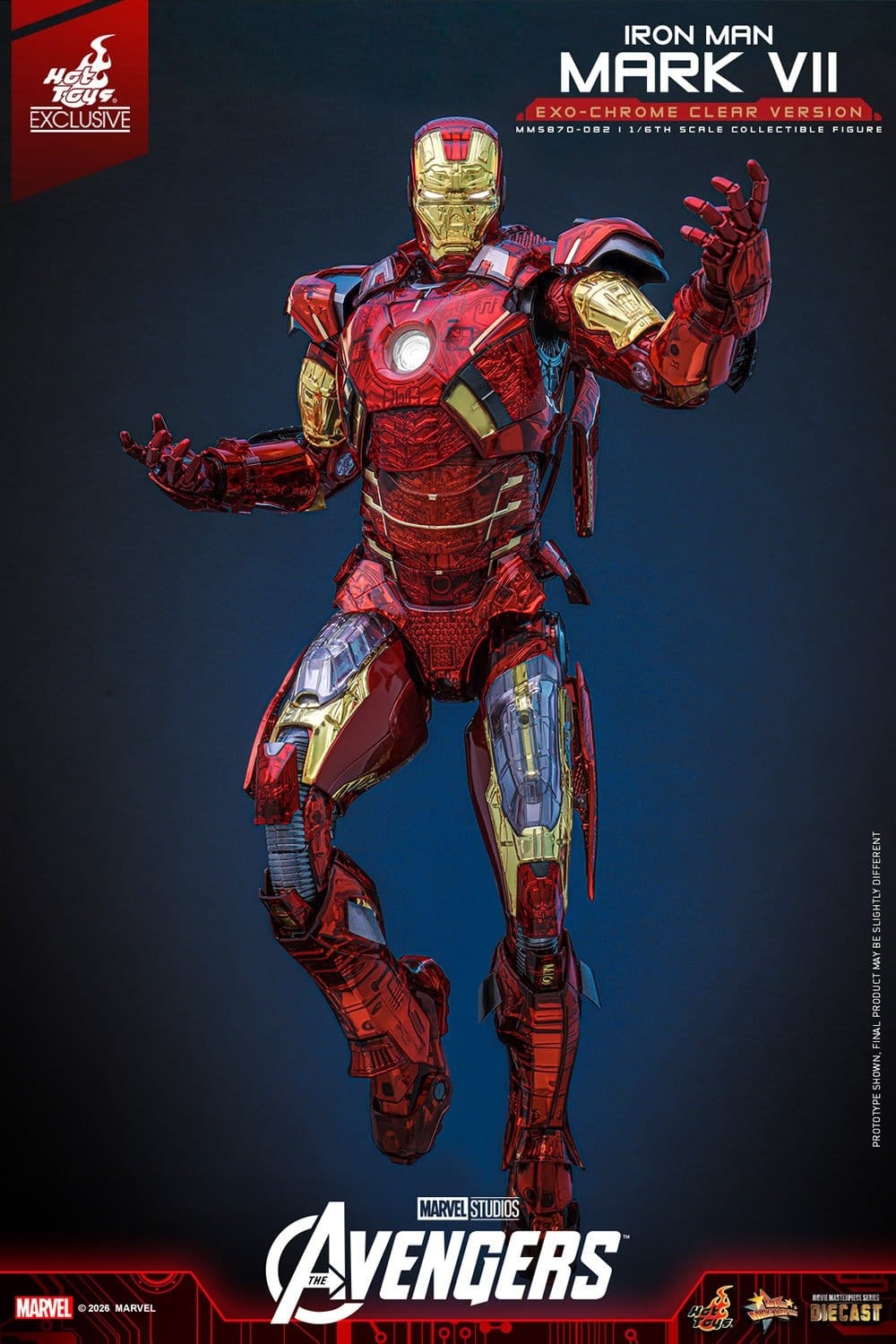 Iron Man Mark VII (Exo-Chrome Clear) van Hot Toys - MMS870D82 - The Avengers 1/6 schaal actiefiguur